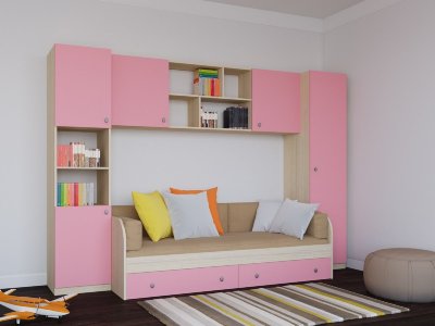 Детская комната Астра 2 дуб молочный/розовый